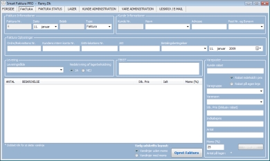 Faktureringssiden i faktura programmet