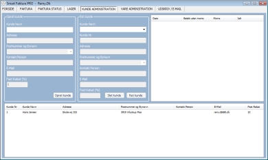 Kunde administration siden i fakturaprogramet