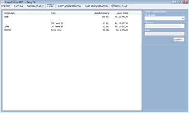 Lager side i fakturaprogrammet